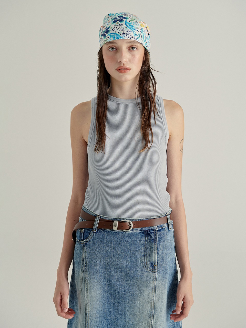【MARGESHERWOOD】 RIB SLIM TANK TOP : LIGHT GREY