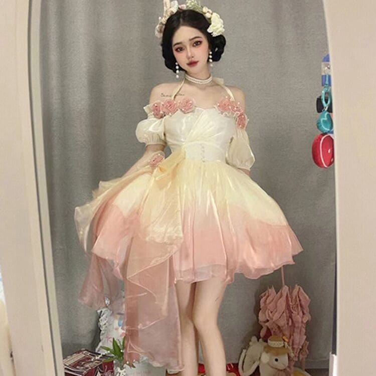 ロリータドレス甘い少女の立体花ロリータワンピースワンピースロリータワンピース