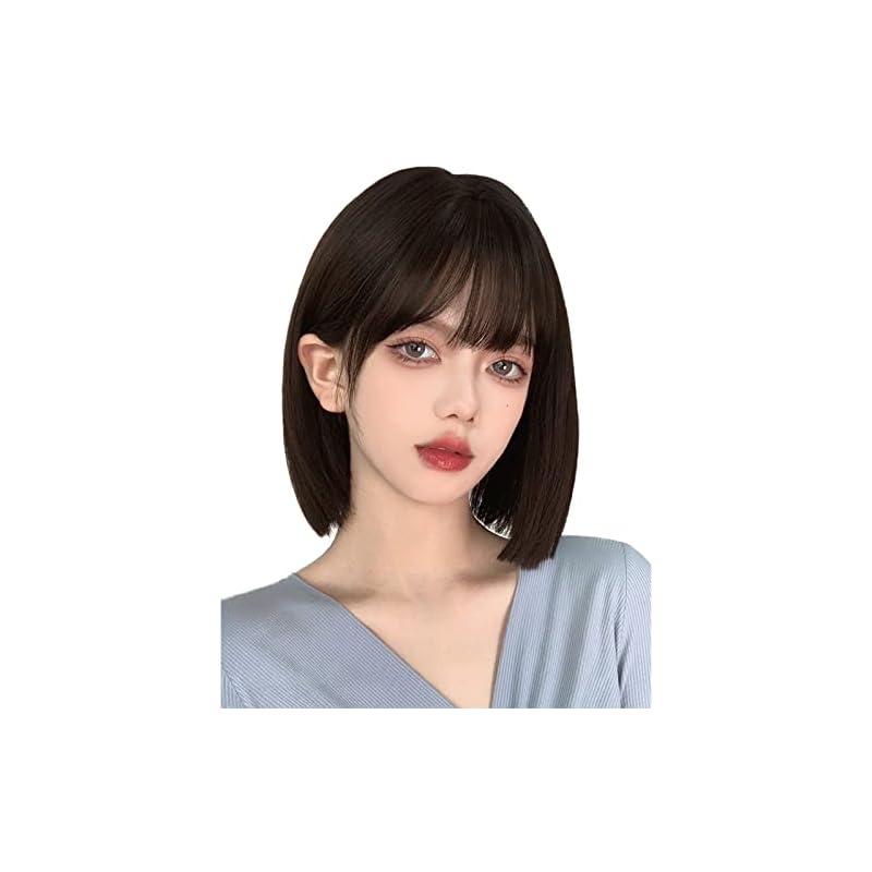 FESHFEN ウィッグ ショート ボブ フルウィッグ かつら レディーズ ストレート ウィッグ ぱっつん 自然 ショートボブ セミロングボブ 女性用 おしゃれ 可愛い 耐熱 さらさら ファッション