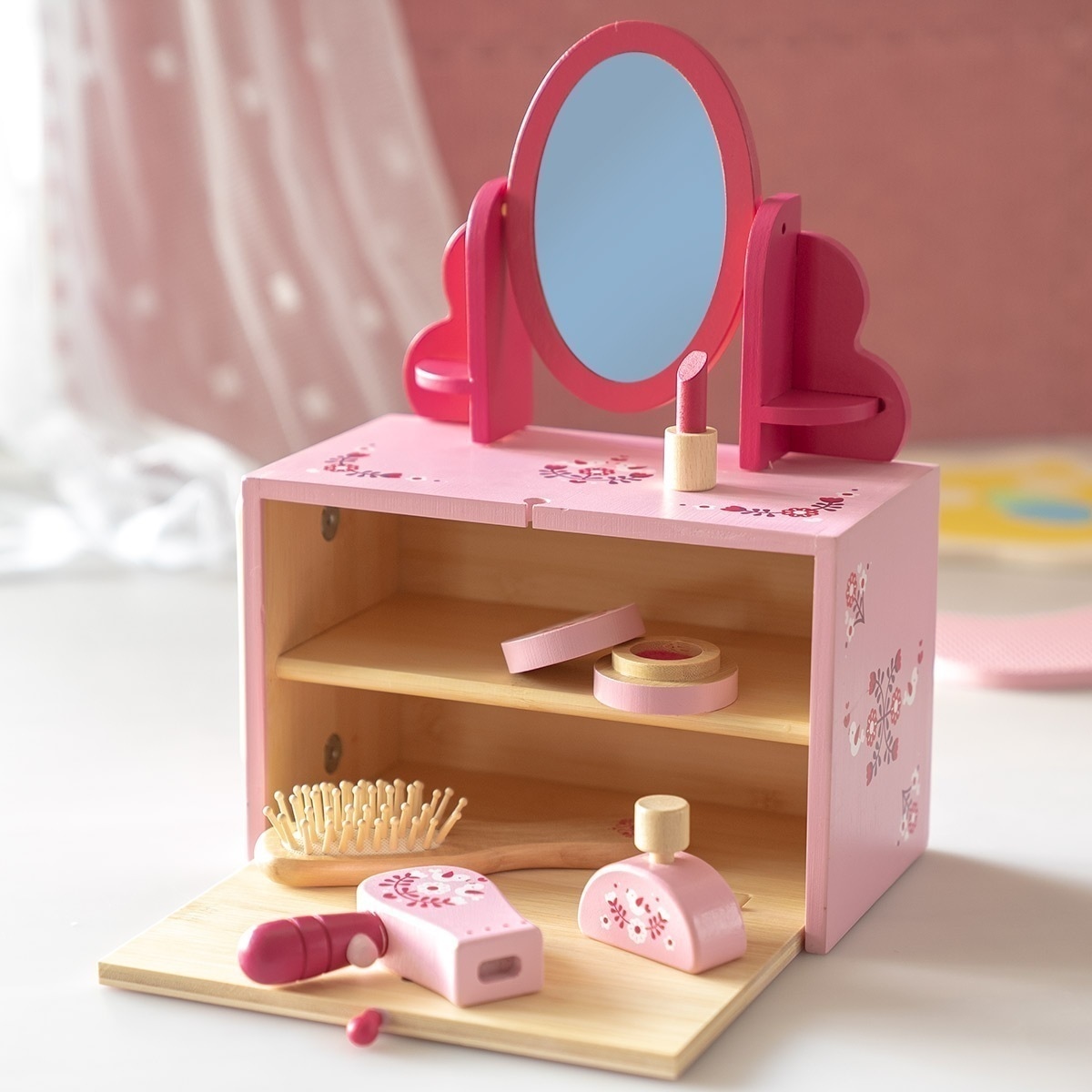 おもちゃ おままごとセット ドレッサーセット 木製 木製おもちゃ 木のおもちゃ ドレッサー 玩具 3歳 子ども キッズ 幼児 女の子 かわいい おままごと ごっこ遊び メイク 化粧台