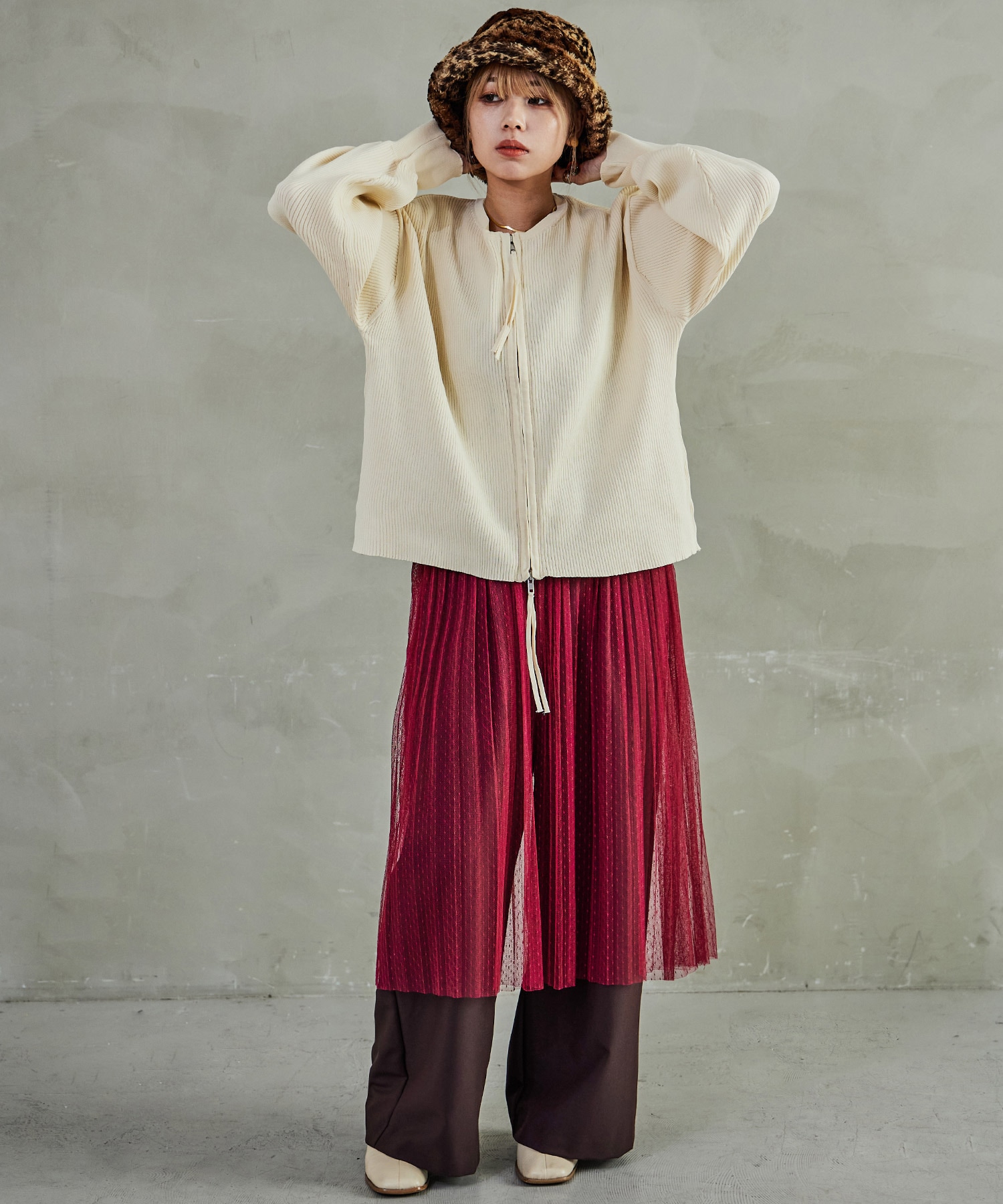 Wジップ リブニット ダンボールニット カーディガン ニット セーター ボレロ アウター 羽織り ブルゾン カーディガン ゆったり 長袖 レディース トップス シンプル リブニット