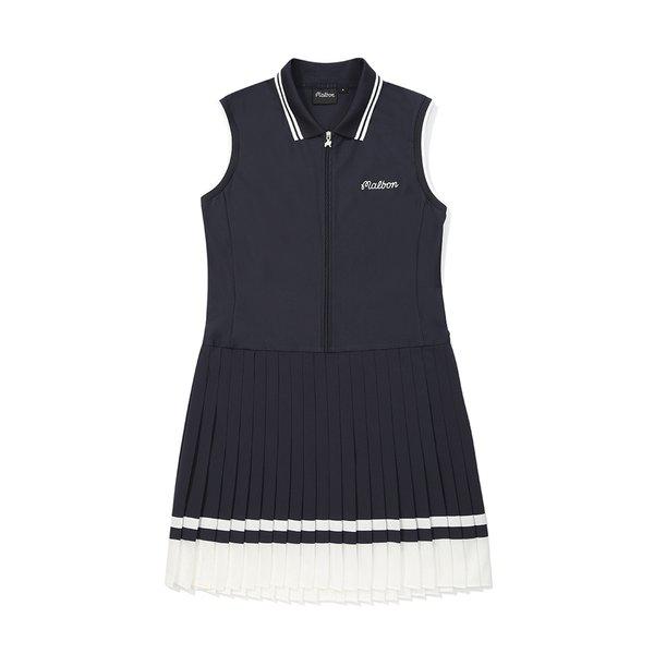 [Malbon公式] スリーブレス ジャンプリーツ ワンピース NAVY (WOMAN)