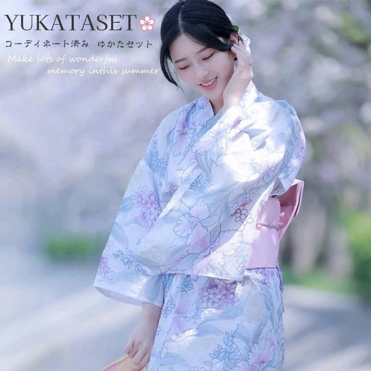 浴衣 高校生 浴衣 セット 浴衣 ゆかた レディース 女性 温泉 浴衣 紫陽花 紫 花柄 牡丹 桜色 パープル 温泉浴衣 女の子 優しい ゆかた ピンク 大人 ジュニア 帯飾り 作り帯 帯締め 5点セ