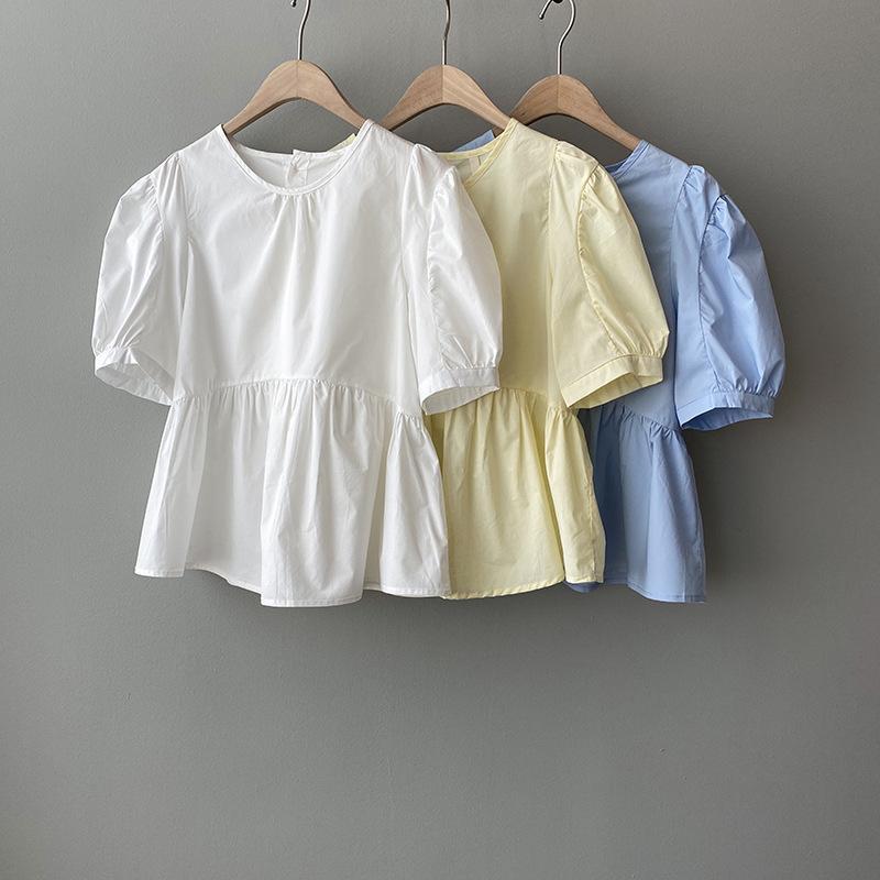 ブラウス レディース 夏 シャツ パフスリーブ 半袖 無地 トップス 白 ホワイト かわいい オシャレ 上品 通勤 大きいサイズ 大人 OL 30代40代50代 5,382円