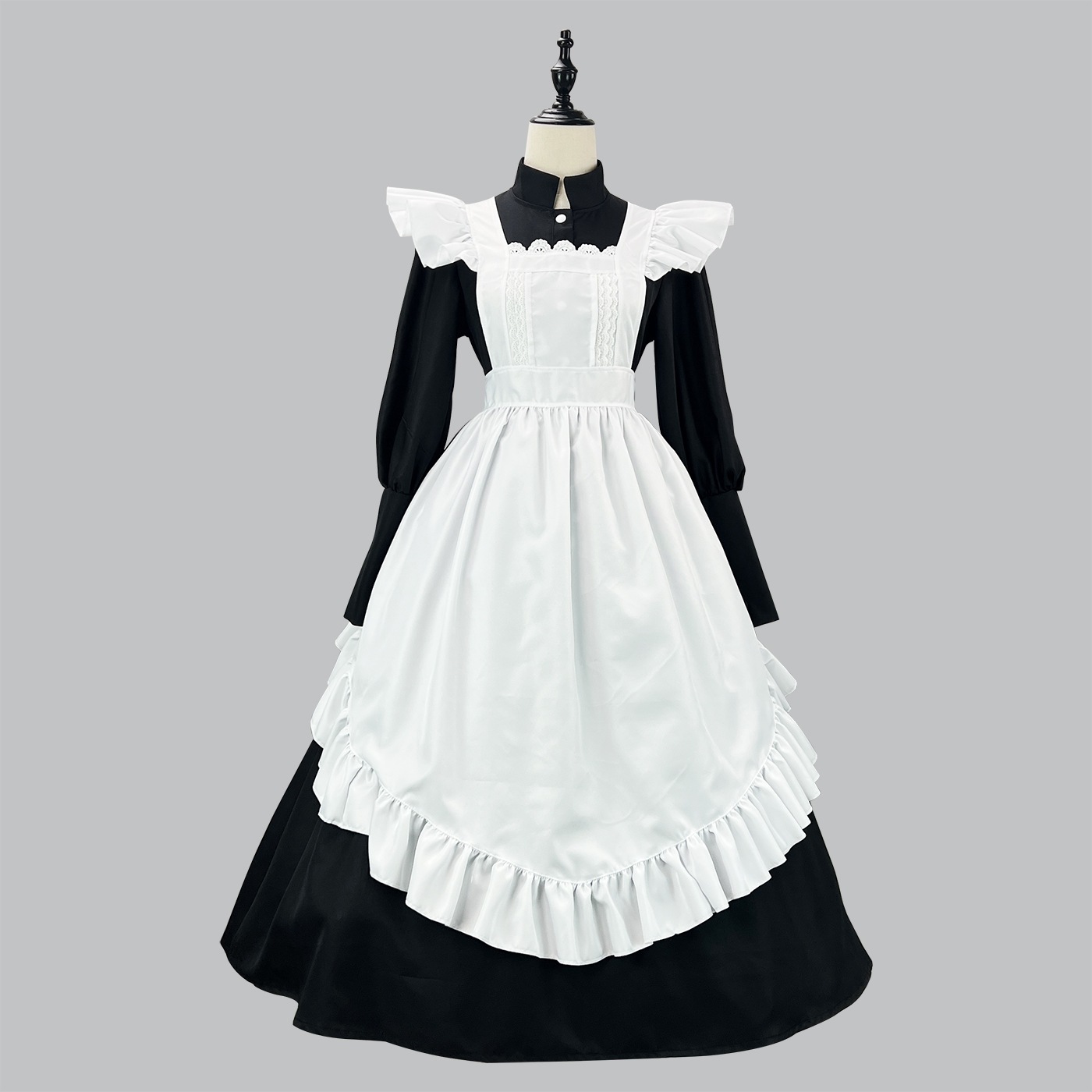 黑白 イギリス式 長め メイド服 ロリータ 可愛い ワンピース メイド COS 服