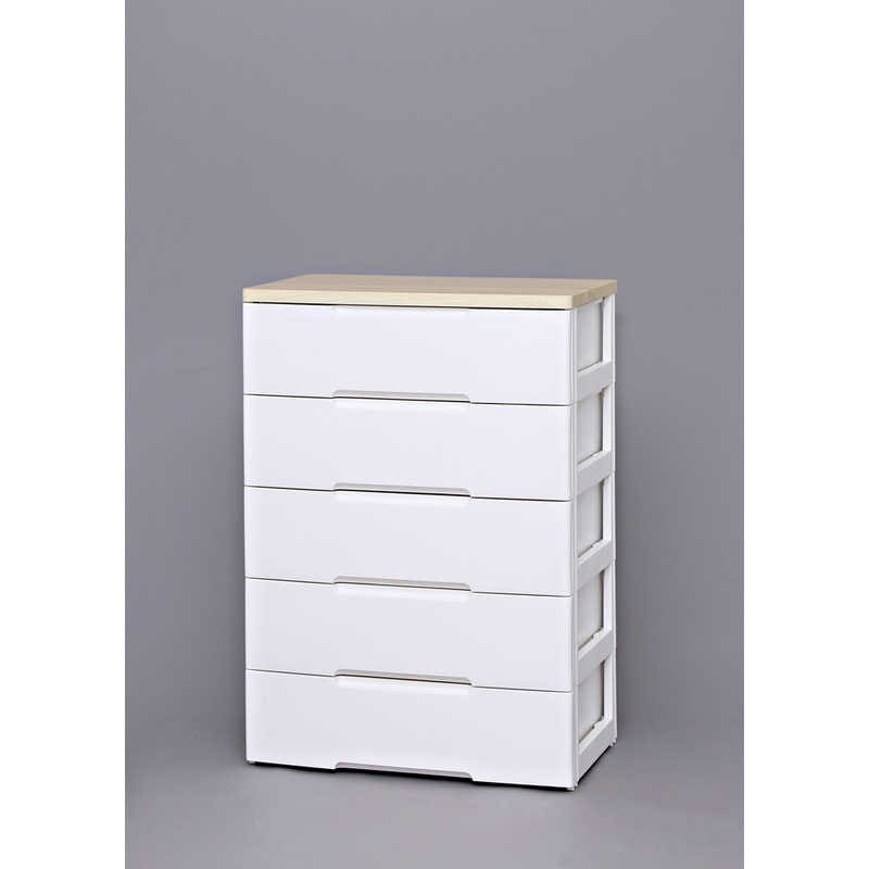 アイリスオーヤマ　IRIS OHYAMA　ウッドトップチェスト 5段 スーパーワイドタイプ(ホワイト&ナチュラル/約幅80.5×奥行51×高さ116cm)