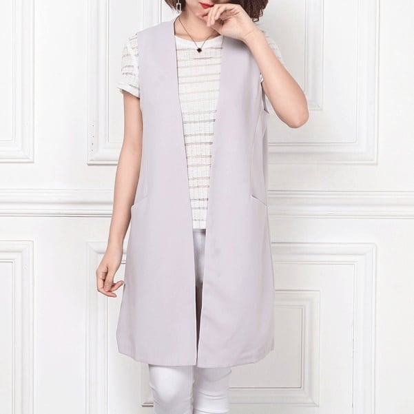 トップス 深Ｖベスト ミディアム丈 シームレス ノーカラー ノースリーブ ミディアム丈 ストレート ゆったり 無地 ゆったり 人気 おすすめ おしゃれ お洒落 激安 安い プチプラ lout