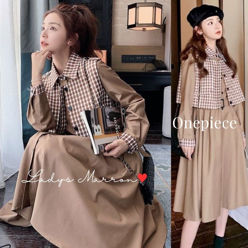 速達!シャツワンピース シャツドレス ロングシャツワンピース チェックシャツワンピース ベージュシャツワンピース 秋シャツワンピース 長袖 ロングワンピース トレンチワンピース 韓国 チェック柄 春