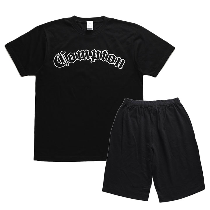ACE FLAG 上下セット 半袖 ブランド Tシャツ ハーフパンツ メンズ 春夏用 黒 大きいサイズ エースフラッグ セットアップ 裏パイル シンプル Compton