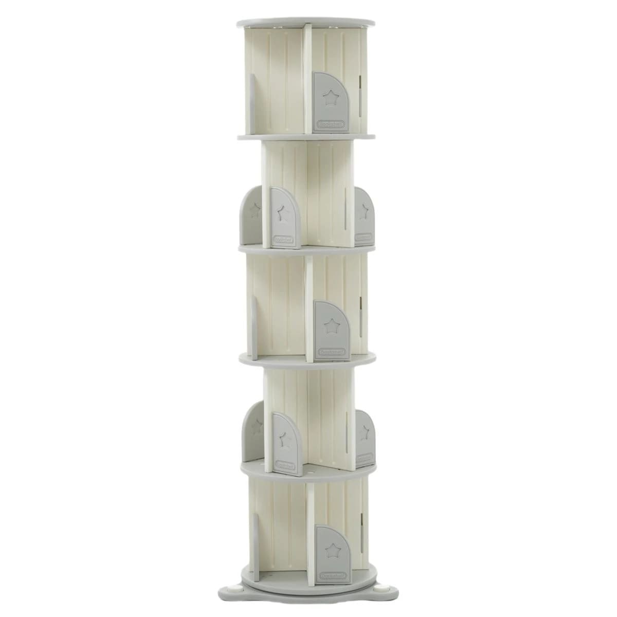 回転式本棚 飾り棚 絵本棚 360回転本棚 コミック収納棚 本棚 HDPE製 大容量 回転ラック 組立簡単 省スペース 3段 子ども部屋収納 Grey+White Plastic