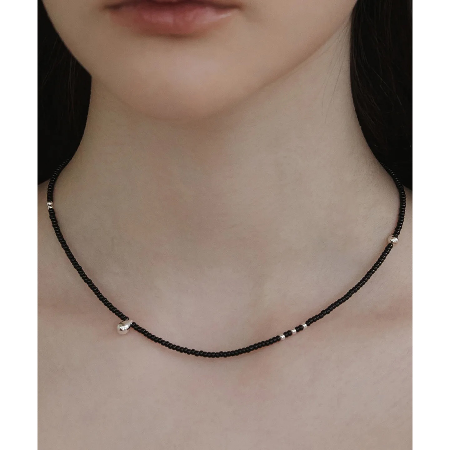 ハッピー ビーン ビーズ ネックレス NZ2441／シルバー925 ネックレス／カラービーズ×シルバーチェーン／ポップで可愛い 韓国ジュエリー