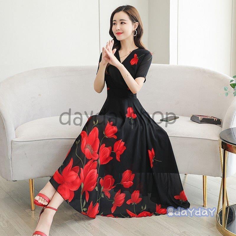 ワンピース 花柄 シフォンスカート 半袖 ウエスト切替 カシュクール クラシカル 細見え フェミニン 定番 ママスタイル ガーリー 可愛い 8,378円