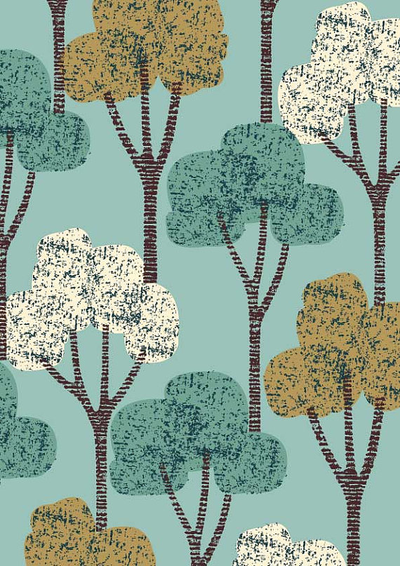 ELOISE RENOUF AUTUMN TREES TEAL A3