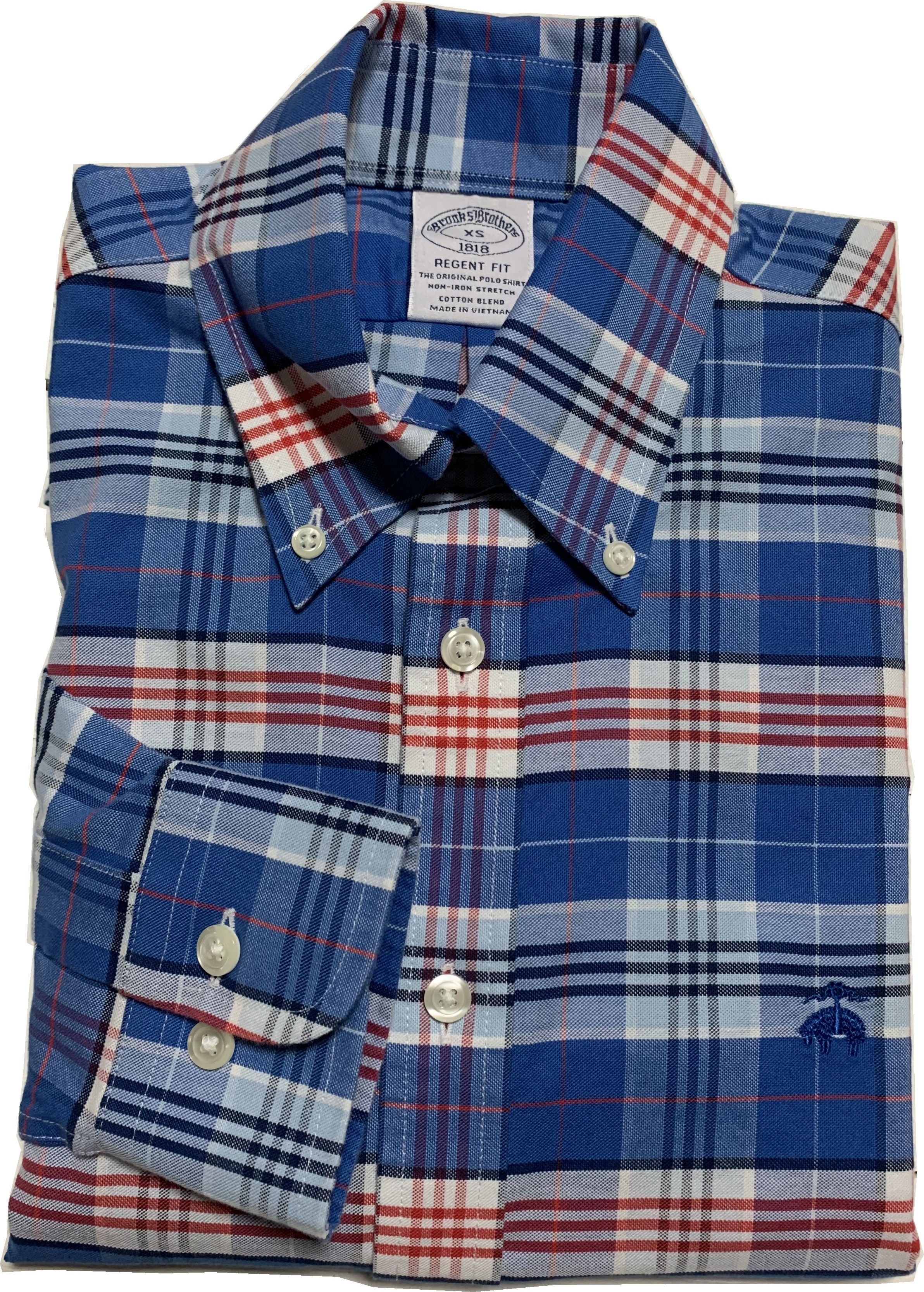 長袖 ワンポイント ボタンダウンシャツ チェック ブルー メンズ Brooks Brothers BB2-033