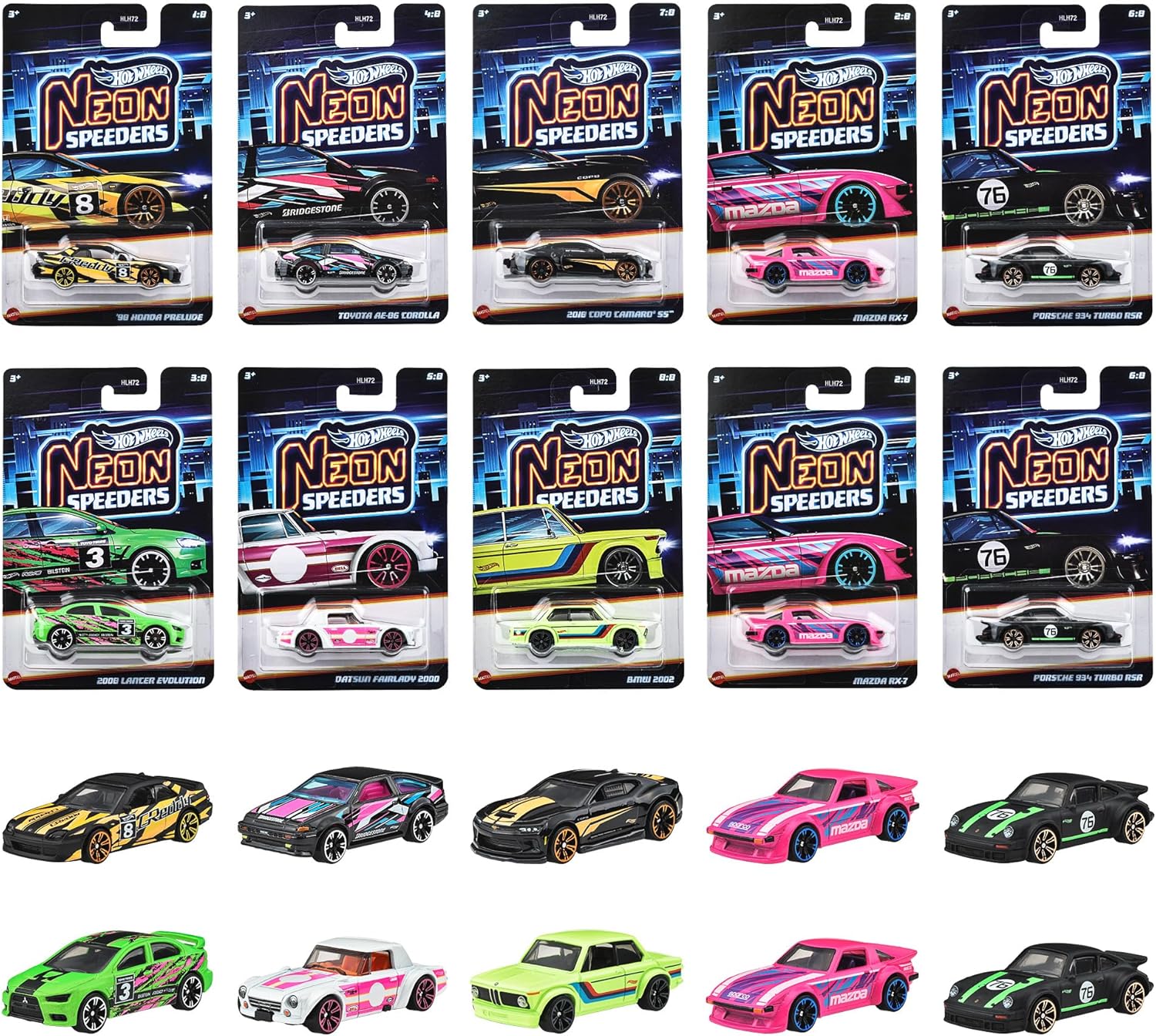ホットウィール Hot Wheels ネオン・スピーダーズ アソート 乗り物おもちゃ ミニカー 10台入り BOX販売 3歳から マルチ 986E-HLH72