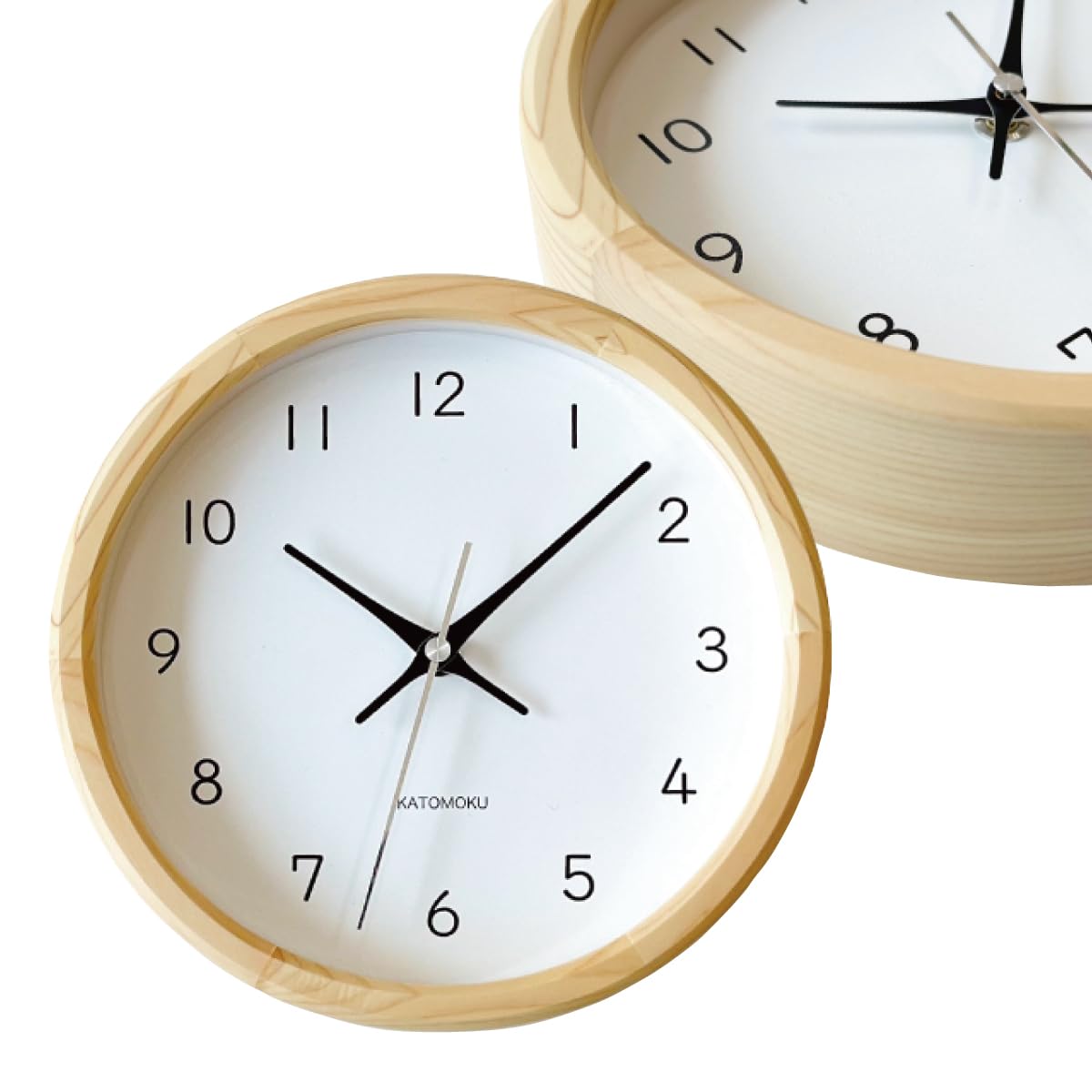 KATOMOKU Muku Clock 13 ヒノキ 掛け時計 連続秒針 km-130HIRC φ220mm (電波時計)
