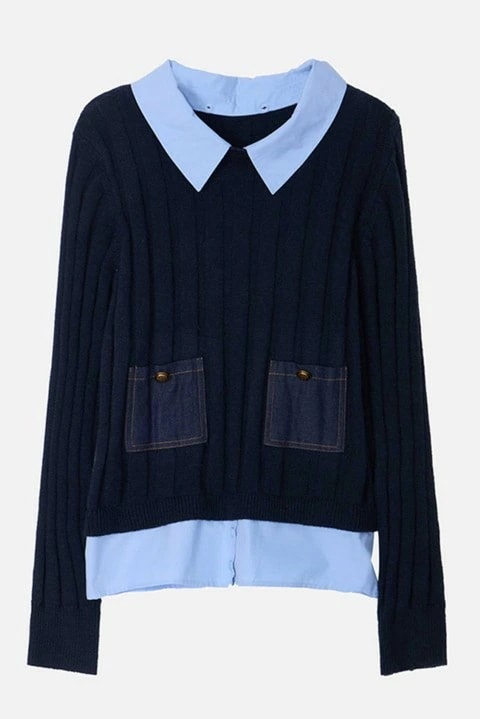 新品更新 人気 トップス ニット 長袖 重ね着風 シンプル カジュアル かわいい ヤング レディース【大きいサイズ レディース 春夏 セール きれいめ 可愛い かわいい チュニック tops】