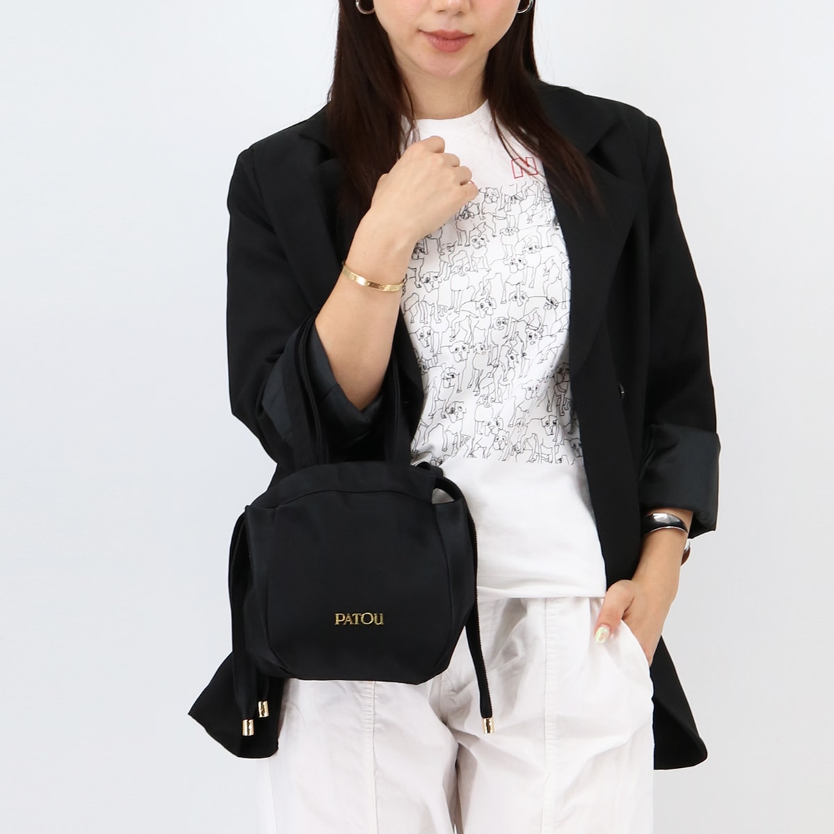 AC0740171 リサイクルサテン イブニングポーチ ミニバッグ ドローストリング ハンドバッグ ロゴ 鞄 巾着