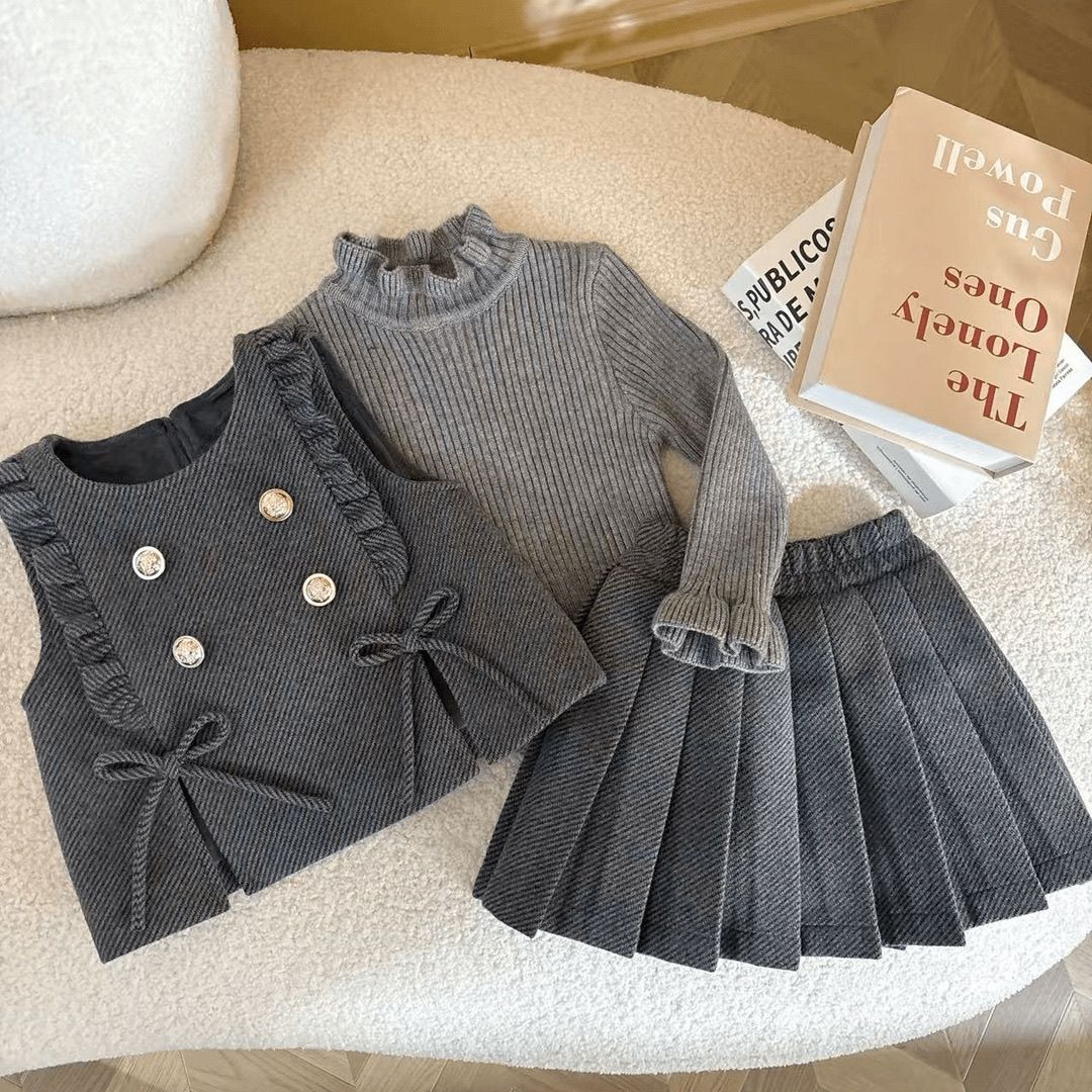 【本日限定】女の子秋冬セット2026新作 ベビーガール ニットベスト プリーツスカート 3点セット
