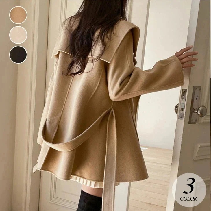 ウールコート コート レディース 秋 冬 オーバーコート アウター 羽織り 暖かい 防寒 防風 きれいめ 上品 通勤 オフィス ビジネス ゆったり フレンチセーラーカラー 韓国ファッション