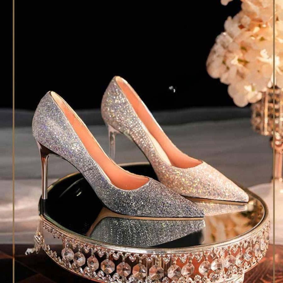 2025新品 数量限定 キラキラパンプス 女性 ハイヒール ポインテッドトゥ 大きいサイズ 歩きやすい スパンコール おしゃれ 結婚式 ドレスシューズ ピンヒール 8.5センチ/6.5センチ 短納期