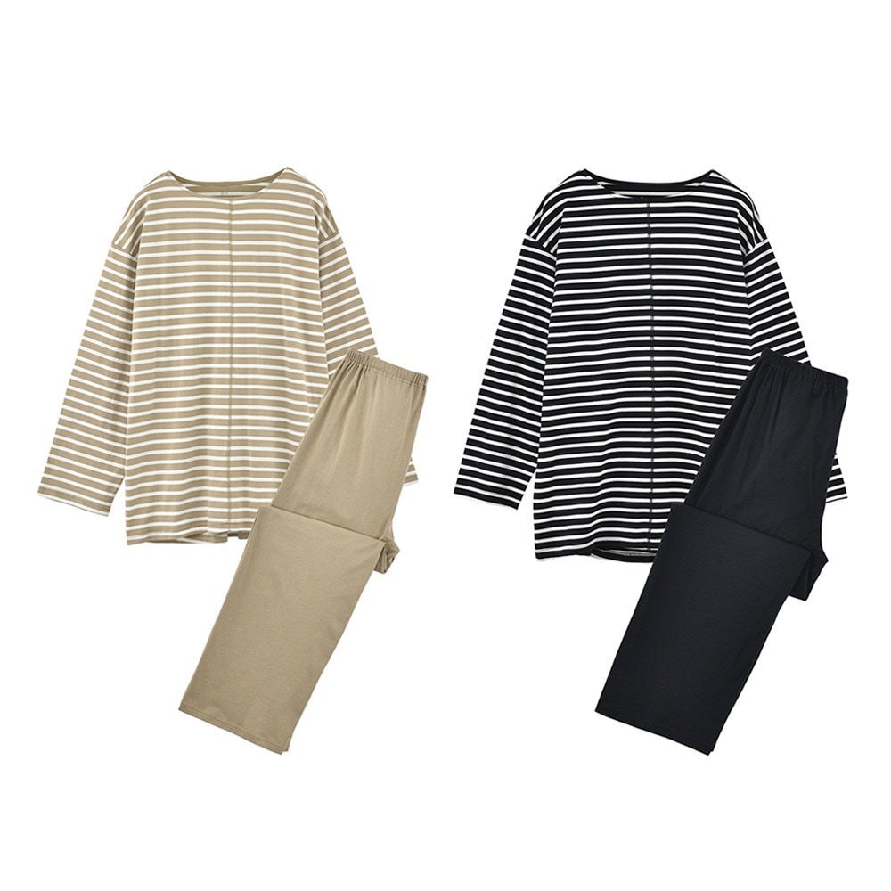 シームレスジャージーパジャマカップルスタイル新しい春/夏のニットコットンストライプホームウェアセット