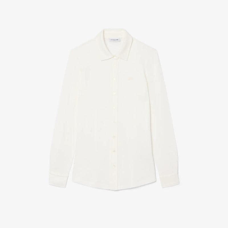 （女性）26SS シャイニーピケ 長袖ポロシャツ PF0952-56G 70V（オフホワイト）