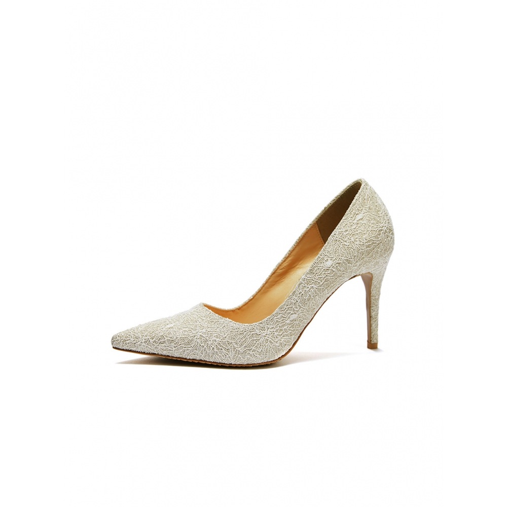 BRIANA クラシックスティレットクリームホワイトグリッターメッシュ