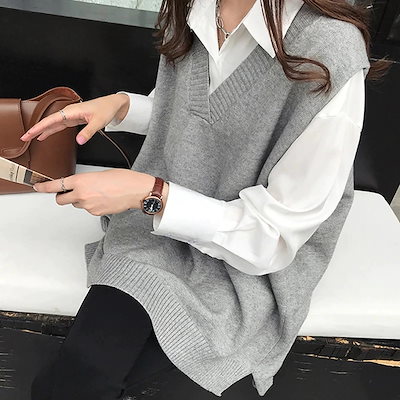 シャツゆったりセーターベスト通勤カジュアル無地ビッグビロード体型カバーおしゃれで着やすい痩せ