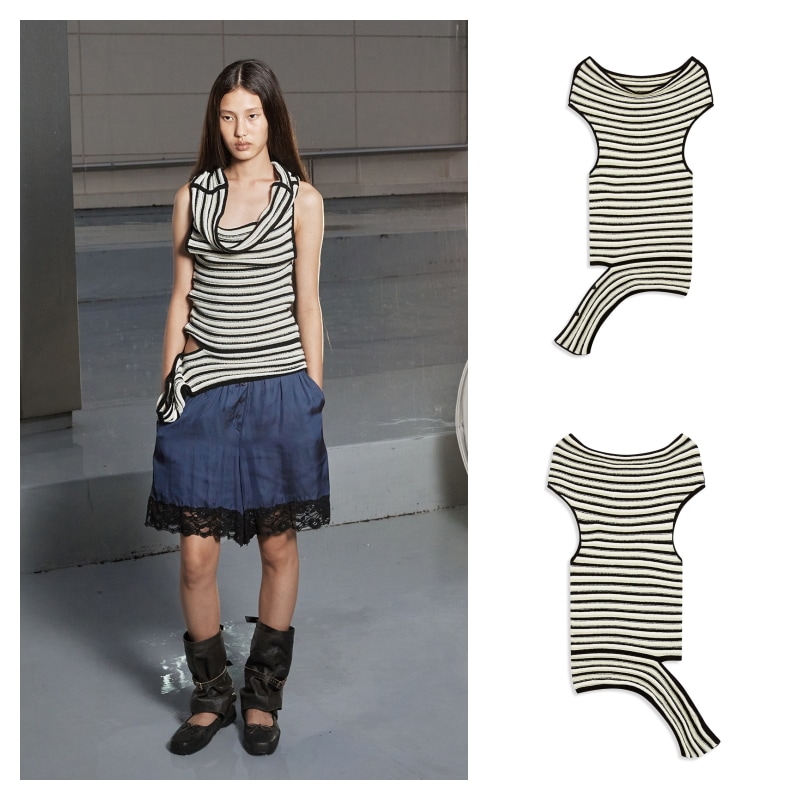 【OPEN Yy】 EMBOSSED STRIPE COWL TOP : MULTI