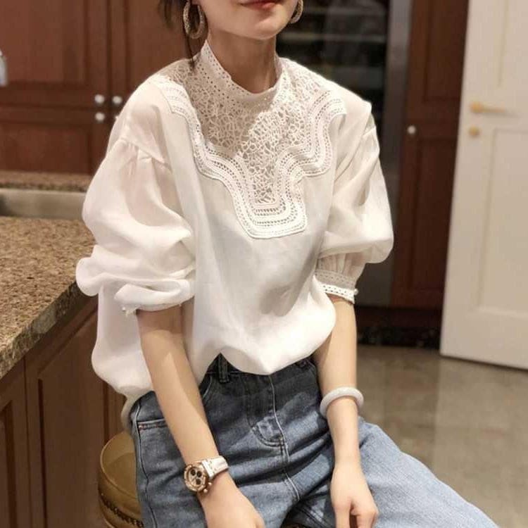 トップス ブラウス 袖あり 五分袖 長袖 ボリューム袖 フレア レース パフスリーブ かわいい 大人可愛い きれいめ シンプル 大人 おしゃれ お洒落 かっこいい 無地 ストライプ 春 夏 秋 10代