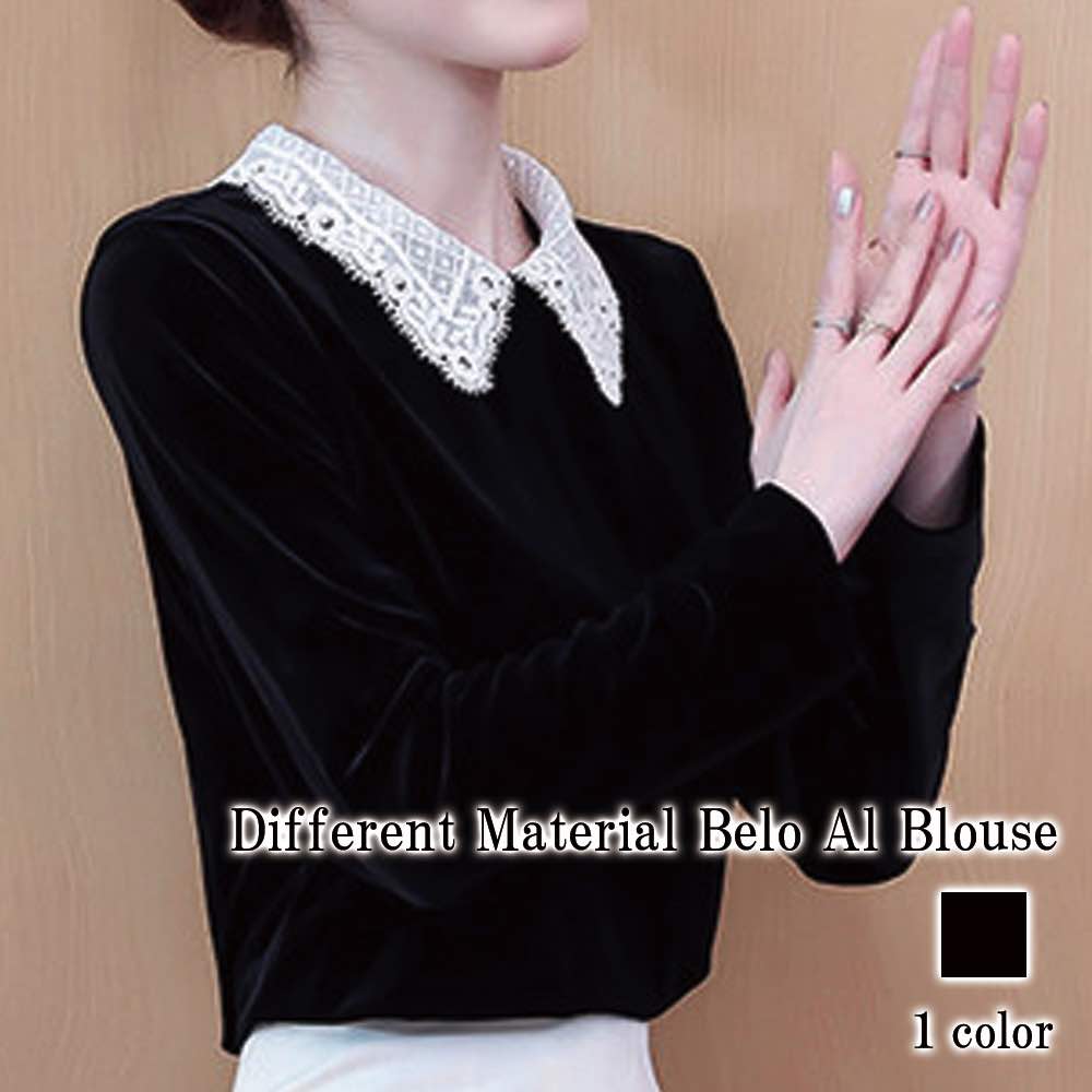 ブラウス レディース 異素材ベロアブラウス 黒 ノーアイロン ワンピース Tシャツ 春 レース 安い カットソー ブランド スーツ オフィス カジュアル 冬 秋 きれいめ 高品質 人気 フォーマル フ