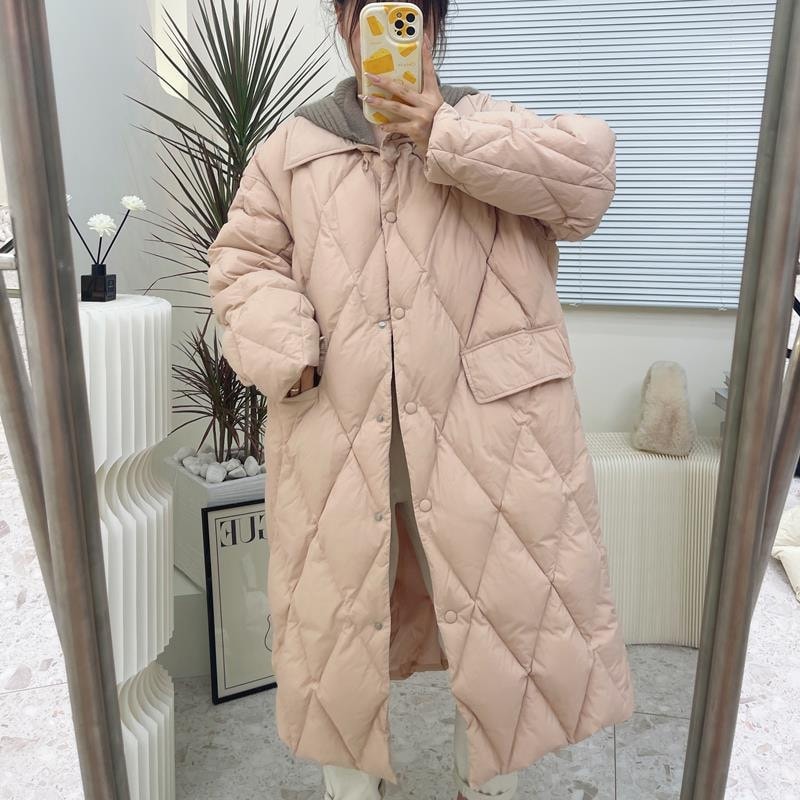 ダウンジャケット ニット フード付き ホワイトダックダウン レディース 膝丈 ミドル丈 韓国風 東大門ジャケット トレンド 卸売 冬 新作 8,341円