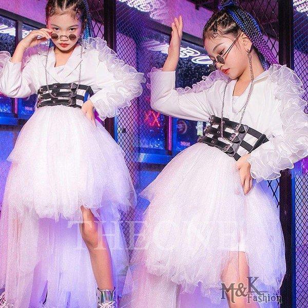 新しい子供用ダンスウェア キッズダンス衣装 韓国 チア チアガール スカートホワイト ホワイトパンツ セットアップ ジャズダンス ステージ衣装 演奏会 練習着 ガールズ 演出服 2枚購入で1727円O