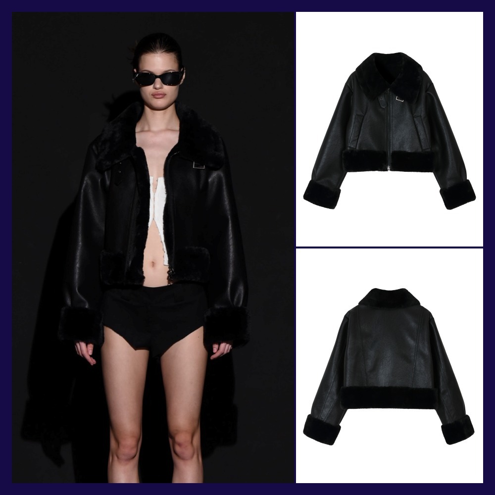 【bohemian seoul】HIGH NECK SHORT MUSTANG IN BLACK