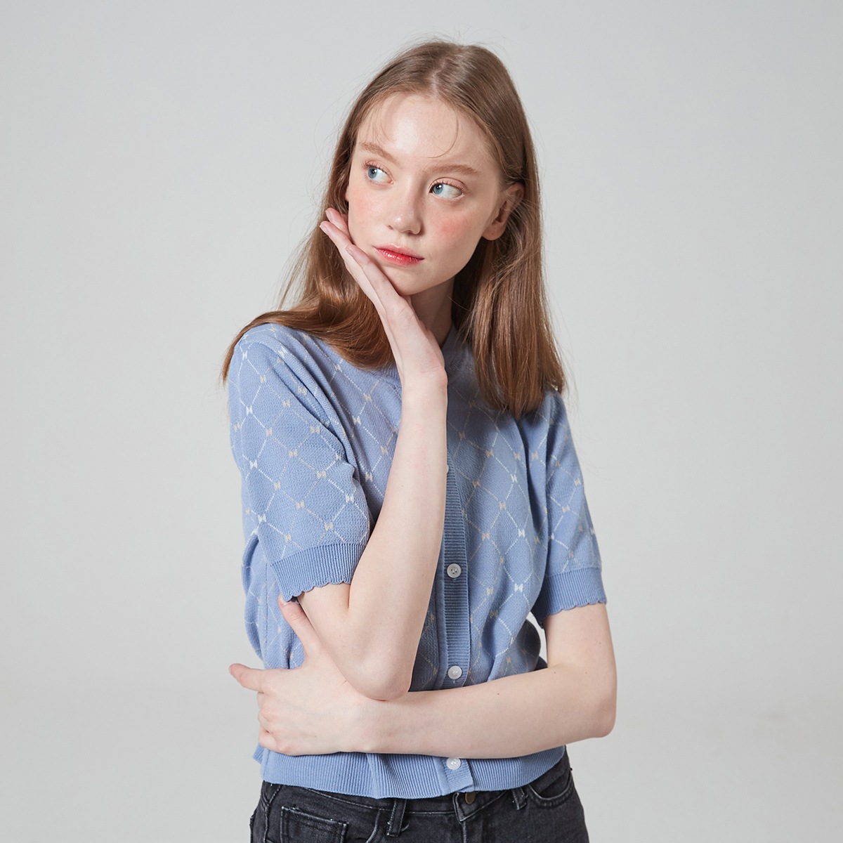 夏アーガイルニットカーディガン_スカイブルー