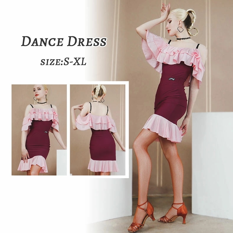 サルサ 衣装 ラテンドレス 社交ダンス衣装 モダンドレス スタンダードドレス ワルツダンス ミニー丈 ワンピース ラテンダンス ノースリーブ チャチャチャ ドレス 大きい裾 豪華なドレス ダンス衣装