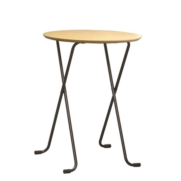 折りたたみハイテーブル 丸型 ナチュラルブラック 幅60cm 日本製 木製 スチールパイプ ダイニング リビング