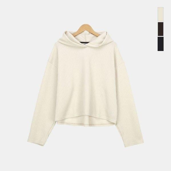 女性リブフードニットTシャツ カジュアルクロップ長袖Tシャツ SCON028