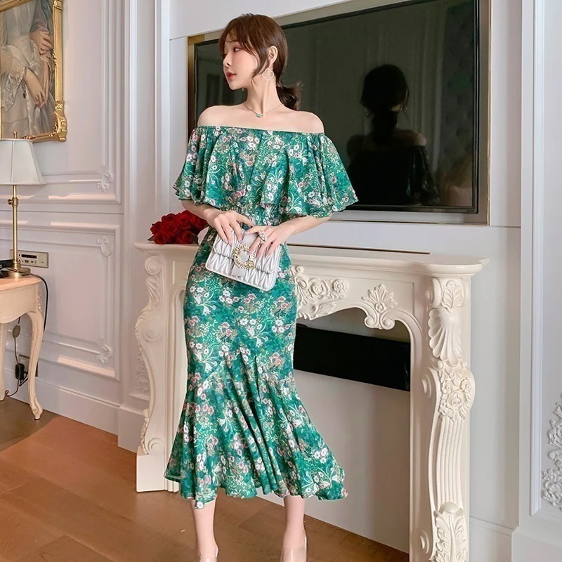 ベアワンピ フリル 花柄 ドレス 夏 女性 マーメイド ワンショルダー フォーマル パーティードレス キャバ 同窓会 結婚式 披露宴 卒業式 演奏会 二次会 発表会30%までに制限