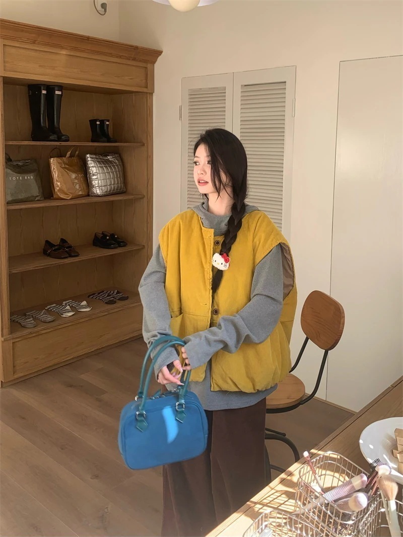 25 韓国っぽ トップス ベスト×パーカー×パンツかわいいレディース長袖レトロセット サイズ丈コーデカジュアルスポーツファッション系通学学生袖お出かけアップシルエットトラック