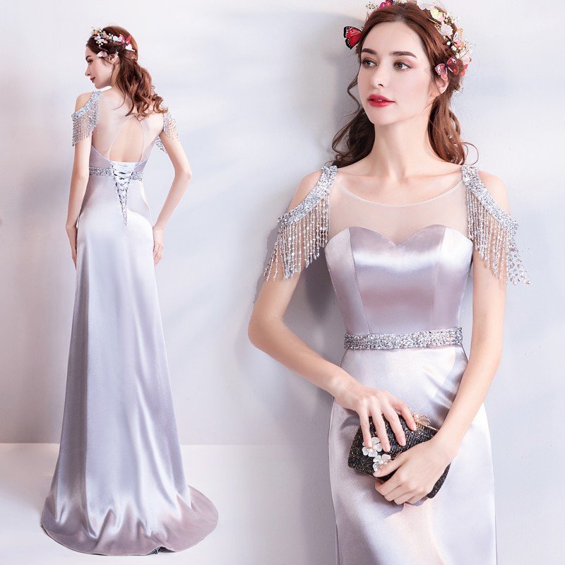 マーメイドドレス カラードレス グレー 演奏会 ロングドレス イブニングドレス 結婚式 安い フォーマル 二次会 花嫁 パーティー 披露宴 大きいサイズ