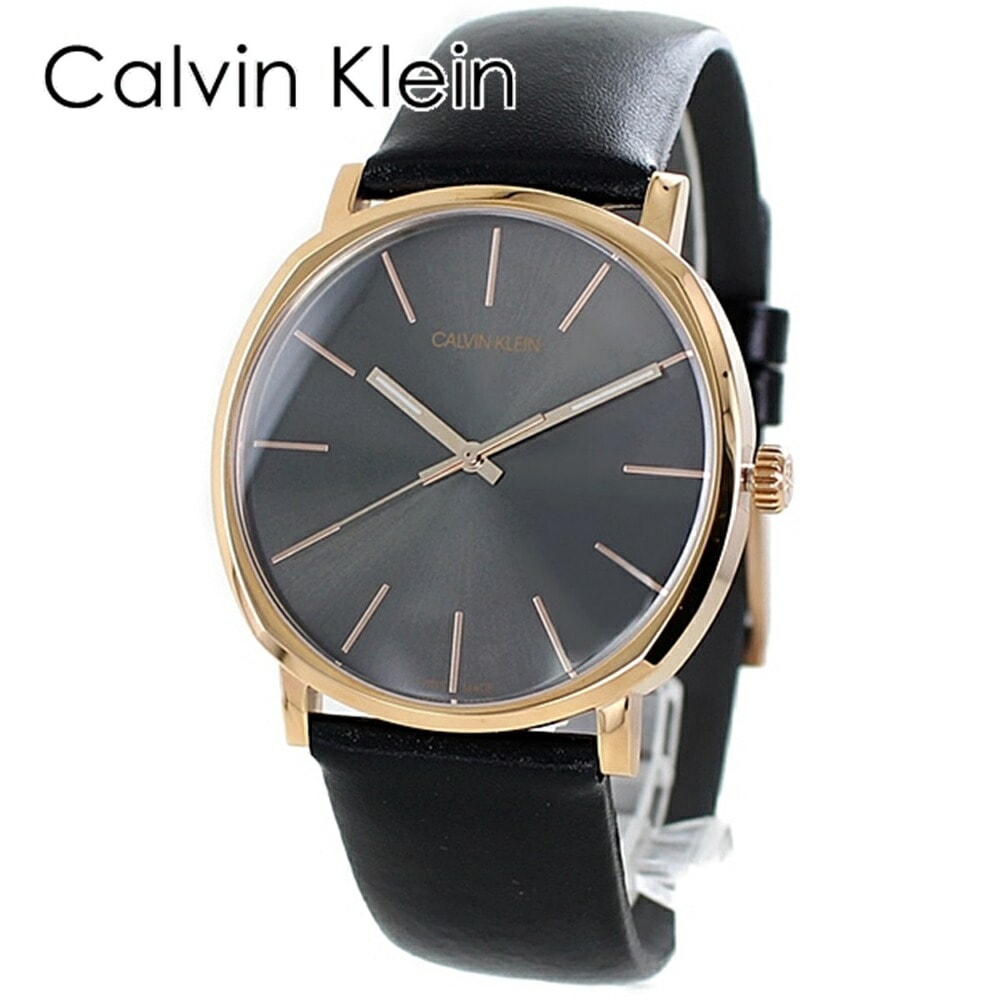 訳あり BOX無し 収納ケース付き 1本用 CALVIN KLEIN カルバンクライン CK スイス製 時計 メンズ 腕時計 Posh ポッシュ 40ミリ ローズゴールド ブラック レザー 革 K8Q
