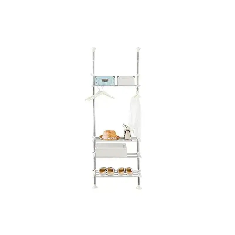 即納BAOYOUNI つっぱり棚 洗濯機ラック ランドリーラック4段 突っ張り式ラック 収納ラック 横幅伸縮式 ランドリー収納 ステンレス 段差があっても設置できる 耐荷重20kg 簡単設置 省ス