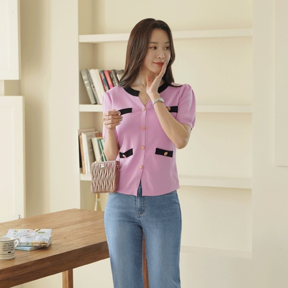 クリック＆ファニーランナーカラーパフカーディガン