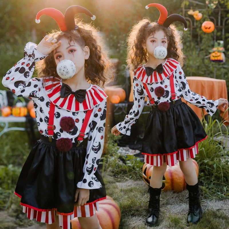 サーカスハロウィンガールピエロコスチュームコスプレパーティーハリーステージ子供用悪魔魔女プリンセスドレス