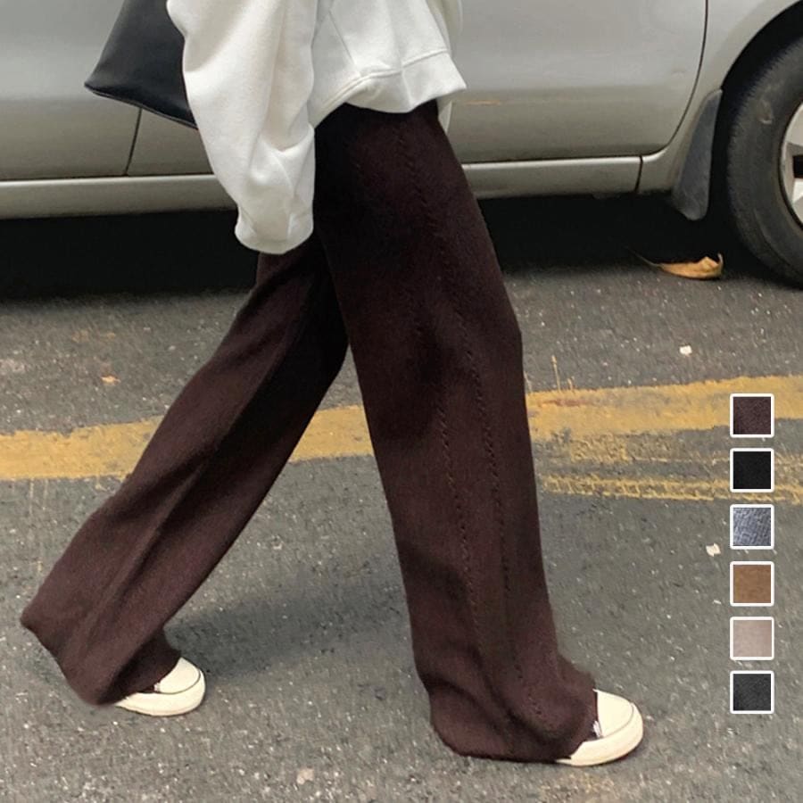人気の新作先行発売韓国風 ロングパンツ ワイドニットパンツ【短納期】