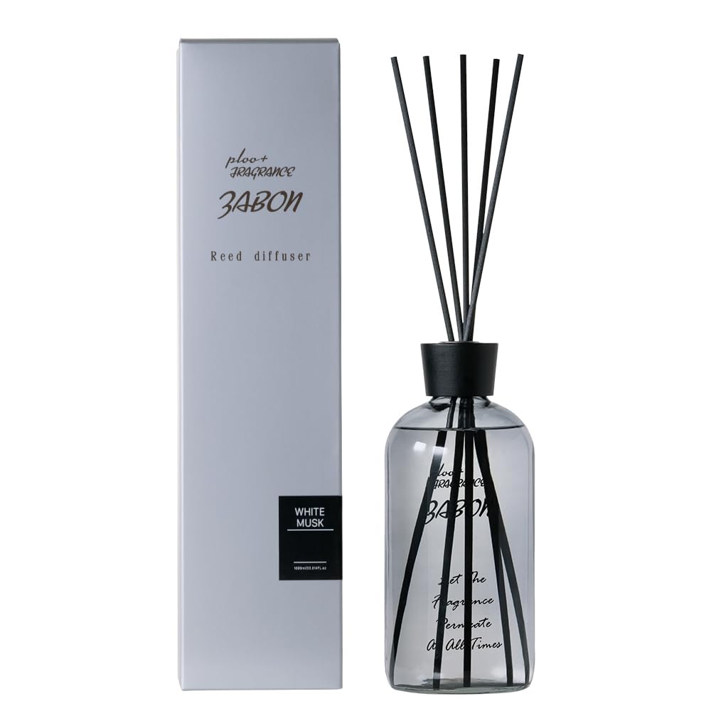 プルプラ ZABON リードディフューザー ルームフレグランス 1000ml 大容量 約12ヶ月分 芳香剤 スティック10本付き (ホワイトムスク)
