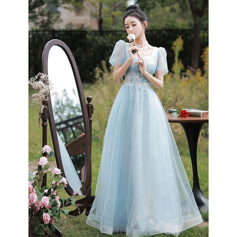 イブニングドレス ブルー 声楽受験生ドレス 誕生日 大人の