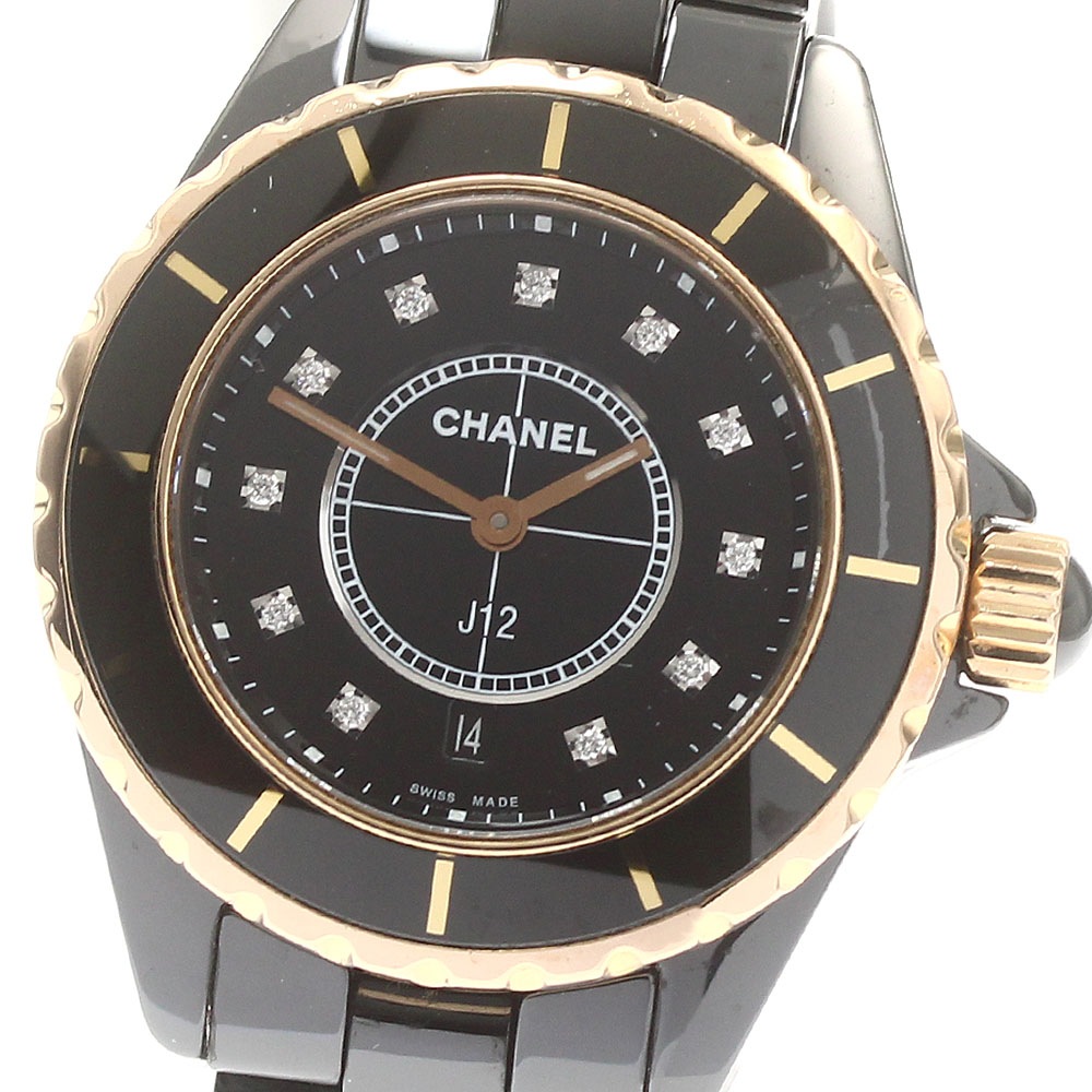 シャネル CHANEL H2543 J12 33MM 黒セラミック 11Pダイヤモンド YGベゼル クォーツ レディース _876132【中古】